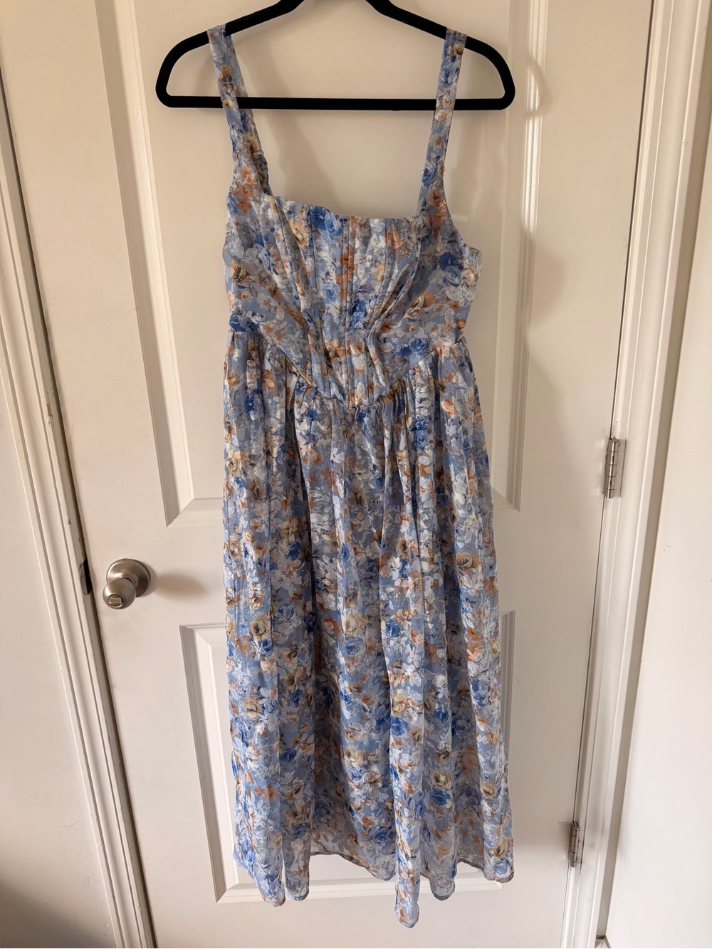 Lulu's Light Blue and Cream Floral Midi Dress